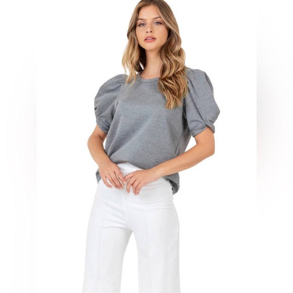 GRAY MUSE SHORT PUFF SLEEVE TOP - Picture 3 of 6